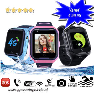 gps horloge junior 4G aqua wifi videocall telefoon sos waterdicht waterproof kind tracker lantaarn GPSHorlogeKids