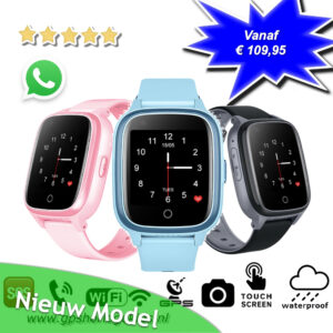 gps horloge kind SLIM junior 4G whatsapp wifi videobellen telefoon sos spatwaterdicht tracker GPSHorlogeKids