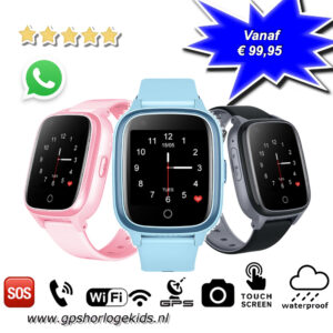 gps horloge kind SLIM junior 4G whatsapp wifi videobellen telefoon sos spatwaterdicht tracker GPSHorlogeKids