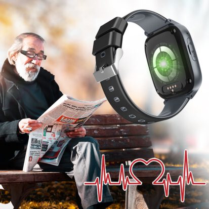 GPS horloge SLIM Health senior SOS Videobellen telefoon tracker sos bellen persoonlijk alarm oudere veiligheid medicatie alarm val alarm hartslag bloeddruk meting GPSHorlogeKids