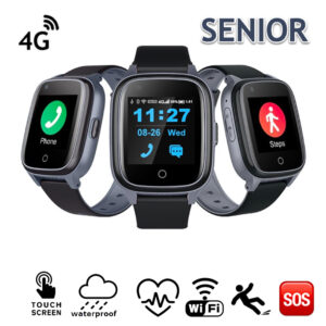 GPS horloge SLIM Health senior SOS Videobellen telefoon tracker sos bellen persoonlijk alarm oudere veiligheid medicatie alarm val alarm hartslag bloeddruk meting GPSHorlogeKids