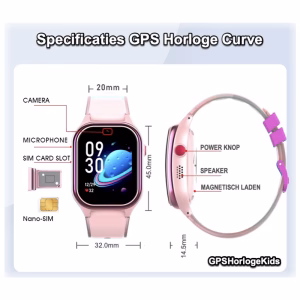 gps horloge kind Curve smartwatch voor kinderen 4G videocall telefoon sos spatwaterdicht videobellen GPSHorlogeKids